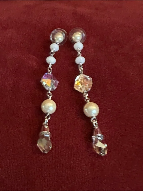 Vintage Swarovski Elegant White Pearl & Crystal Drop Earrings