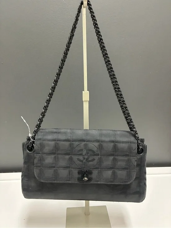 Authentic Chanel Y2K New Travel Nylon East West Flap Bag with Chain Handle