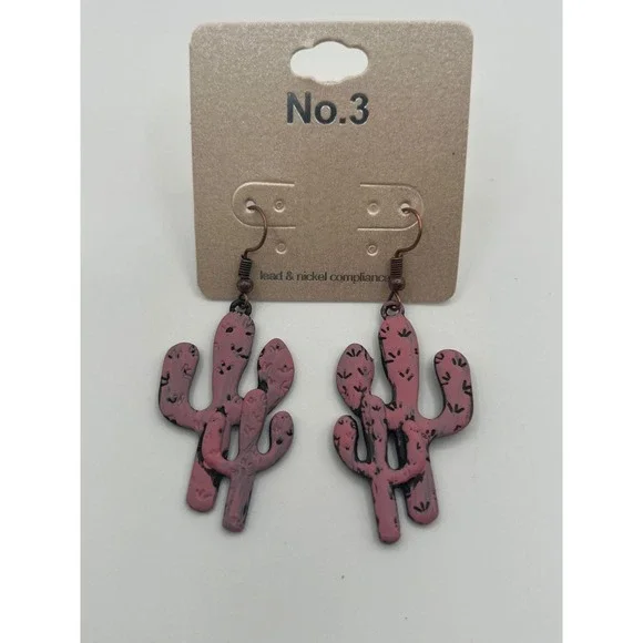 No.3 Pink Cactus Drop Earrings Saguaro Desert Boho Western SE6386GBPK