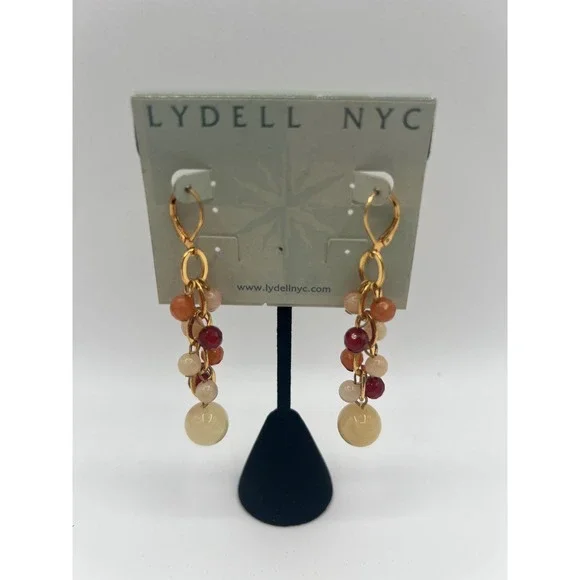 Lydell NYC Multi Color Beaded Cluster Drop Earrings Gold Tone Leverback Dangle