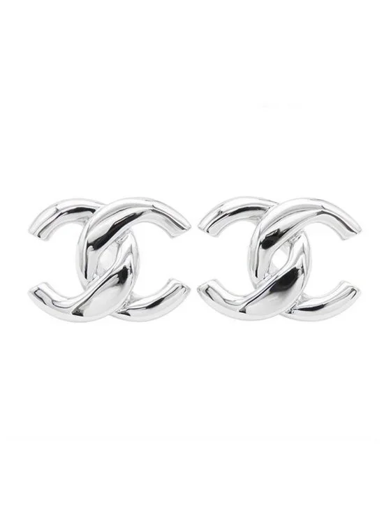 Chanel Earrings Silver Metal CC Logo