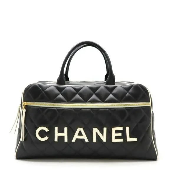 Chanel Leather Matelasse Bowling Bag Travel Bag
