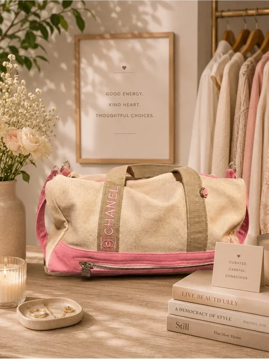 CHANEL Beige and Pink Canvas Weekend Duffle