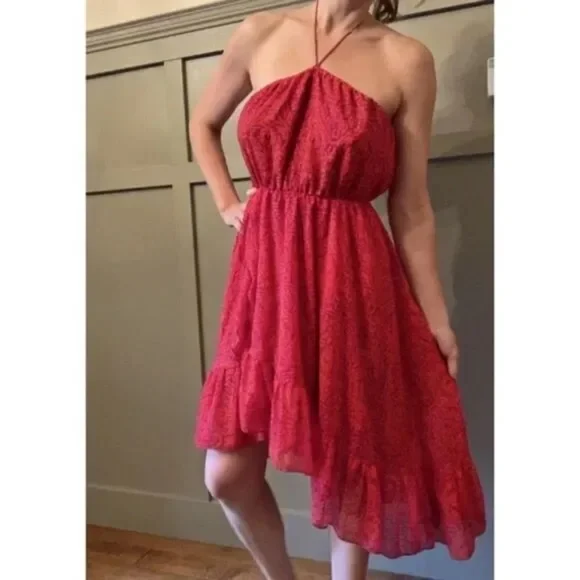 𝅺Free People Chiffon Safari Sun Short Casual Dress in Mango Combo Size Small
