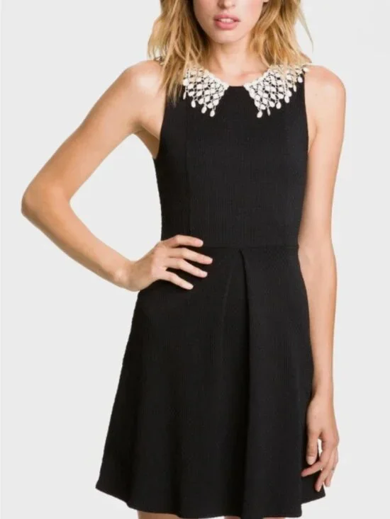 NWOT‎ Free People Fit Flare Sleeveless Dress Women's Small Crochet Lace Collar