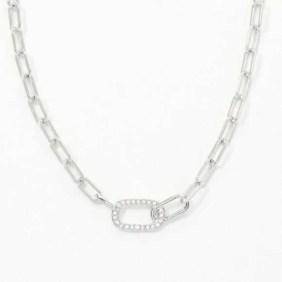 Touchstone Crystal Silver Touch Necklace Paperclip Chain Crystal Link