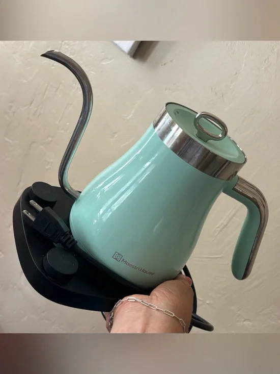 mint green Maestri House gooseneck electric kettle slim gooseneck