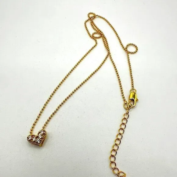 NIB‎ Omboo Dainty Gold tone metal heart with cz accents pendant, necklace!