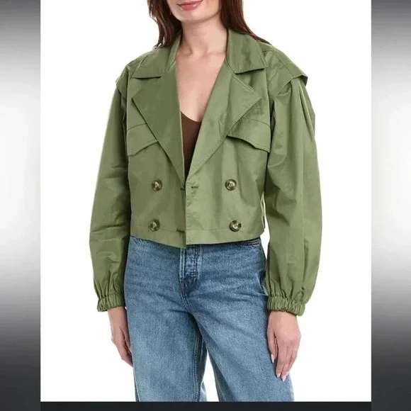 NWOT Free People Looking Glass Cropped Trench Coat in Loden color Small
