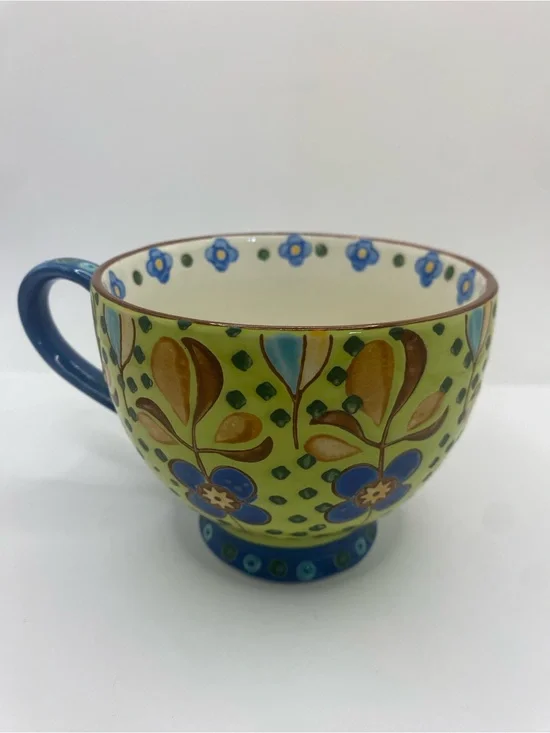 Coastal Imports Dutch Wax Mug Hand Painted Embossed Textured Jumbo Latte Cup