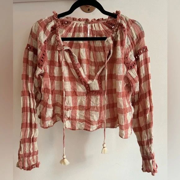 free people honey grove‎ plaid blouse; size: XS