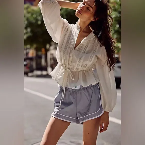 Free People Best of Me Blouse White Button Up Ruffle Lace