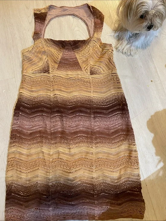 Free People Ombre Lace Mini Dress in Brown and Cream