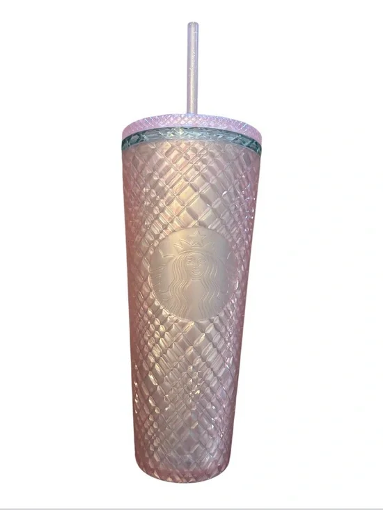 Starbucks | Light Pink 24OZ Cold Cup 2023 Coffee Summer Jeweled Green Lined Top