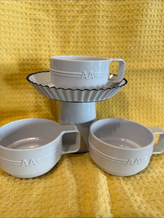 Vintage AA Branded White plastic Stackable Coffee Cups - Set of 3