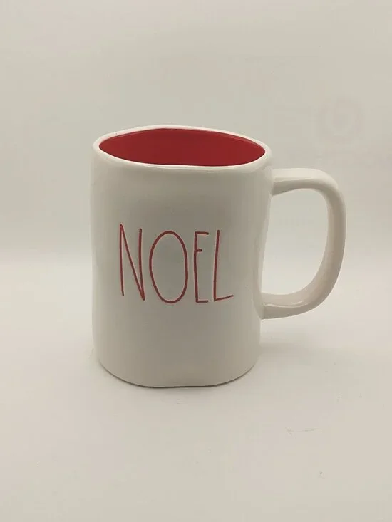 Rae Dunn Noel Artisan Collection Coffee Mug White With Red Text & Interior Ceram