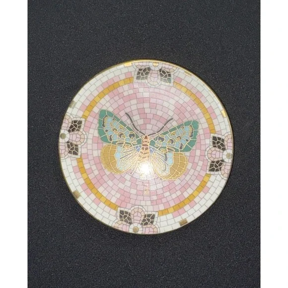 Anthropologie Bistro Garden Butterfly Tile Coaster Pink Green Green Gold‎