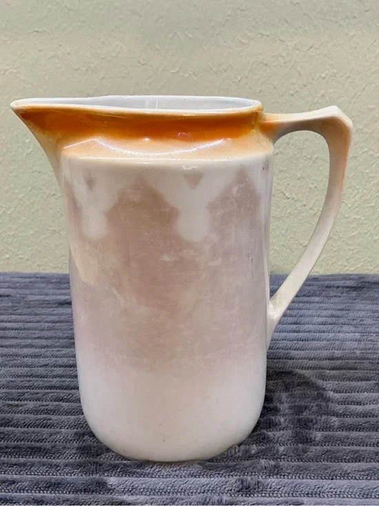 Antique German Vessra Art Deco Porcelain Pitcher Peach Lustre Drip Glaze 1920s