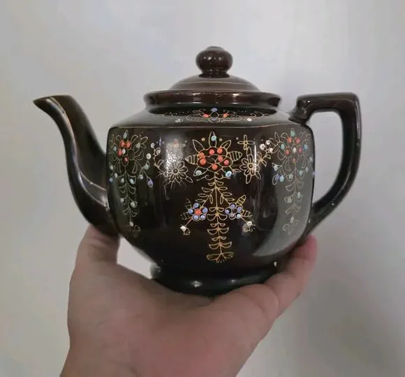 Vintage Art Deco Hand Painted Floral Teapot W/Lid ACME Japan Brown