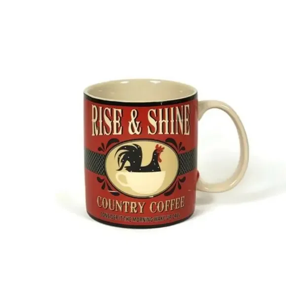 Vintage Style Rooster Coffee Mug Rise & Shine Country Kitchen Farmhouse Decor