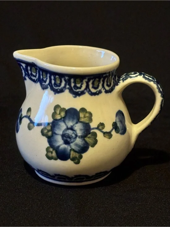 Polish Pottery Blue Poppy Small Cream Pitcher
