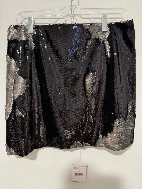 Free People Black & Silver Reversible Sequin Mini Skirt