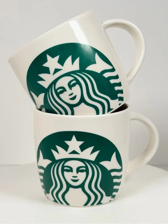 Starbucks Mugs White Siren Mermaid Logo 14oz 2017 Set of 2