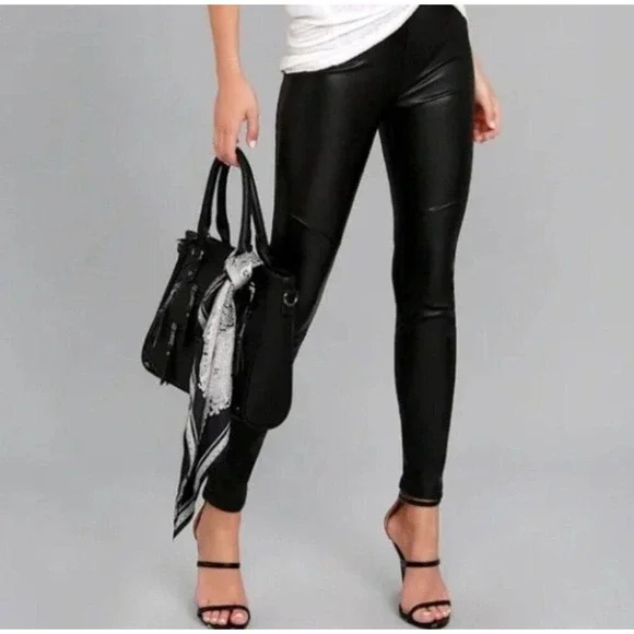 Free People Womens Black Faux Leather Moto‎ Pants Goth Matrix Edgy  Size 27