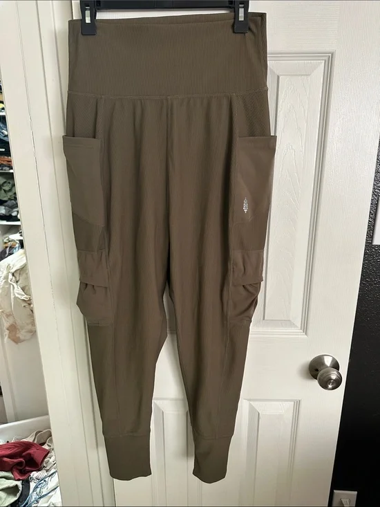 Free People Olive Green Ribbed Cargo Joggers