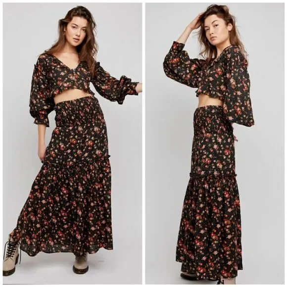 Free People Secret Garden Floral Maxi Skirt Set Size XS