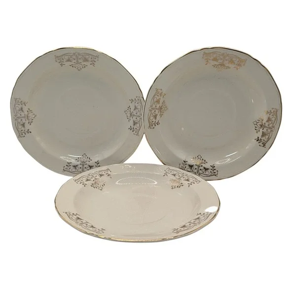 Vintage Crown Potteries Saucerers Metallic Gold Trim Mid Century Set of Three