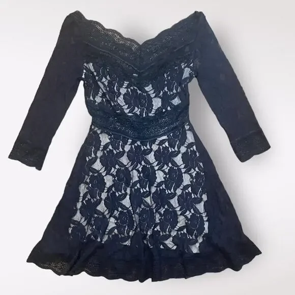 Free People Lacey Affair Lace Cutout Small Black Mini Dress Size S‎