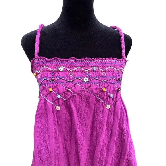 Free People magenta elastic strap top with bead detail, women's size S