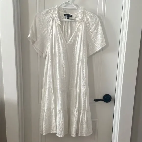 J. Crew White Ruffle Tiered Short Sleeve Mini Dress