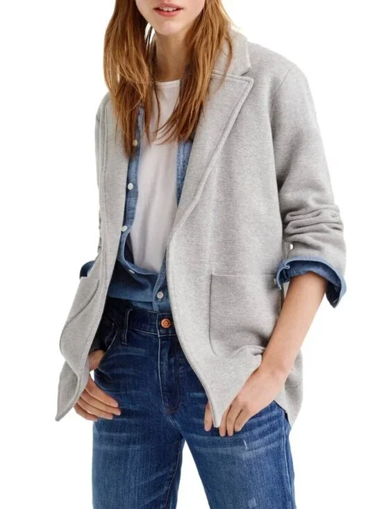 J CREW 365 Sophie Knit Open Front Wool Blend Blazer Size M Heather Gray
