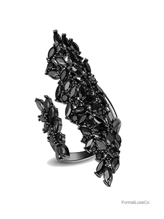 Rhinestone Cocktail Statement Ring for Women Adjustable Silver Plated Brass