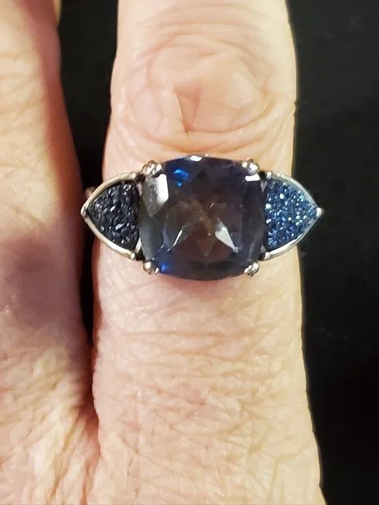 Sterling Silver Mystic Blue Quartz & Druzy Statement Ring - Size 8 (4.5ct/ 4g)