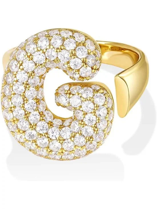 Chunky 14K Gold Plated Bubble Initial Ring for Women - Stylish Personalized