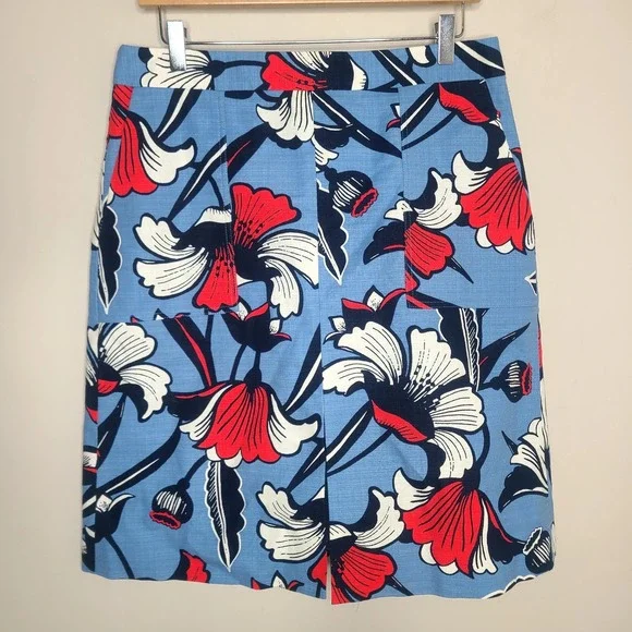 J Crew Women's Bold Floral Print Front Slit Pockets Pencil Skirt 10 Retro Mod