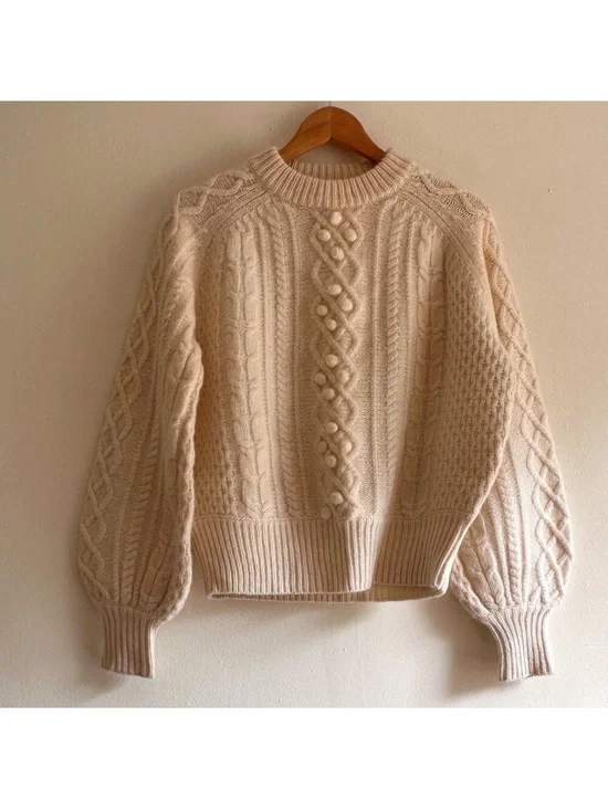 J. Crew x Demylee Cream Cable Knit Women's Sweater - Classic Crewneck