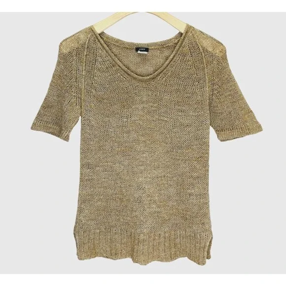J. Crew Linen Crochet Knit Short Sleeve Top Womens XS Granola Girl Coastal Boho