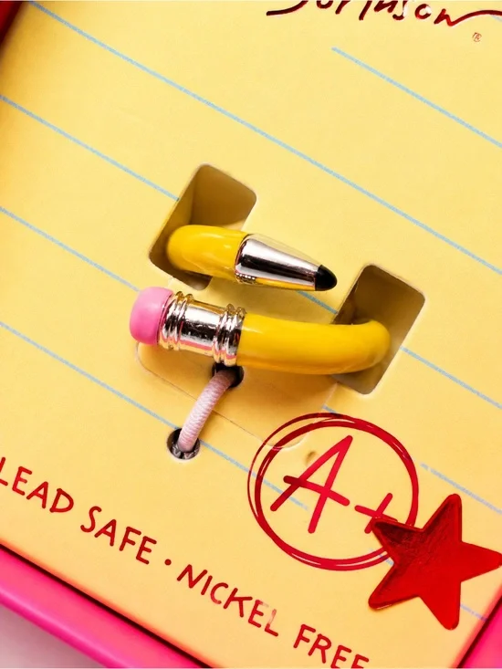 Betsy Johnson Pencil-Shaped Yellow and Pink Ring