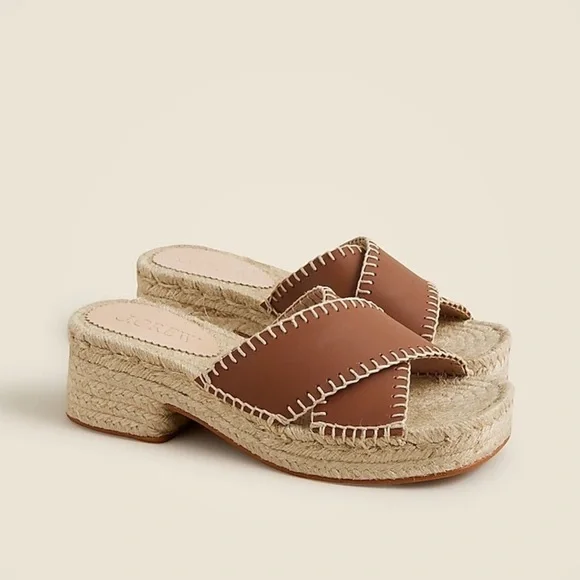 J Crew used Made-in-Spain block-heel espadrilles in leather CJ765