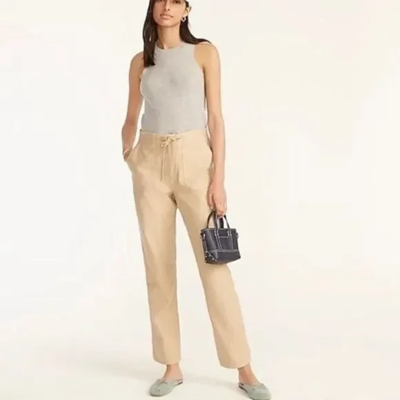 J. Crew Tie Waist Camp Pant Relaxed Fit Khaki Pants Tan Beige Medium