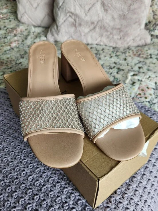 Sz 10 J. Crew Rhinestone Mesh Mule Heels