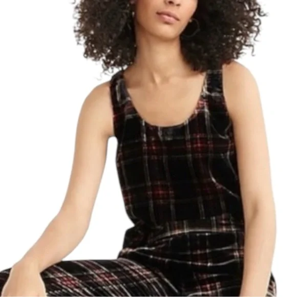 J. CREW Women’s Black Red Velvet Tank Top Size 8 Stewart Tartan Sleeveless