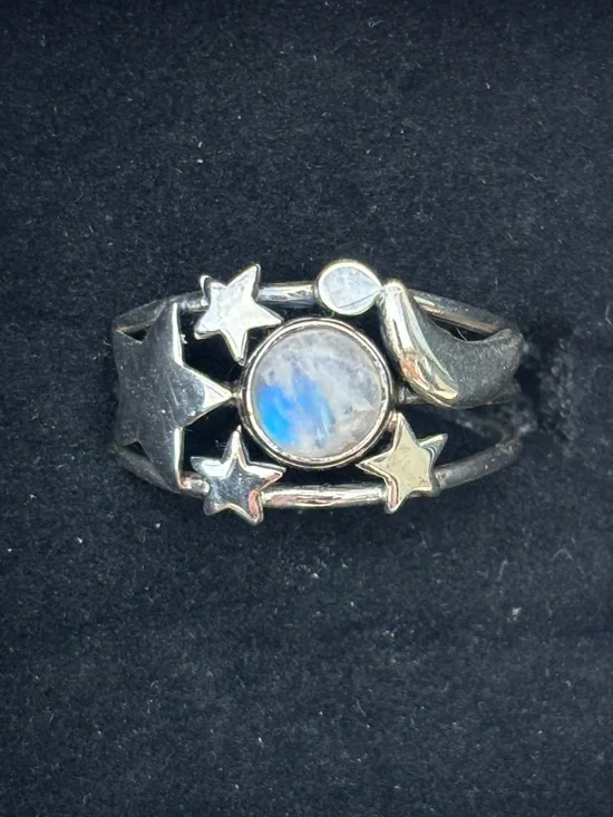 Sterling Silver Moonstone Celestial Ring - Women's Jewelry Size 7.75-8