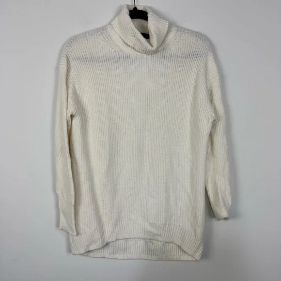 J.Crew Cashmere Blend White Turtleneck Chunky Knit Sweater Minimalist