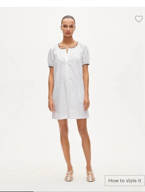Puff Sleeve Popover Dress Cotton Poplin Tall Small