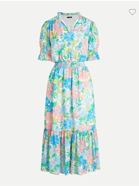 J. Crew Floral Midi Dress in Pastel Multicolor